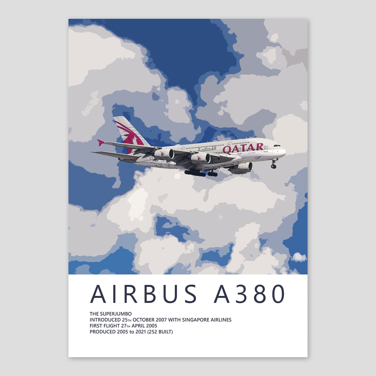 an Airbus A380 airplane flying through a cloudy sky.