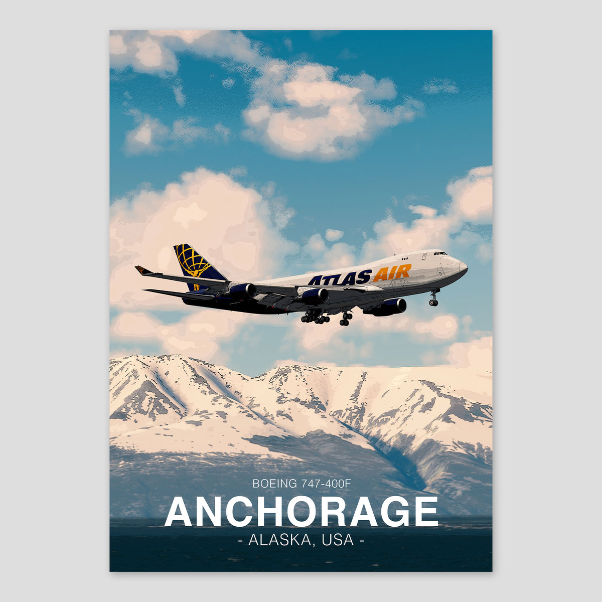 Atlas Air Boeing 747 Poster – Anchorage Alaska Landscape