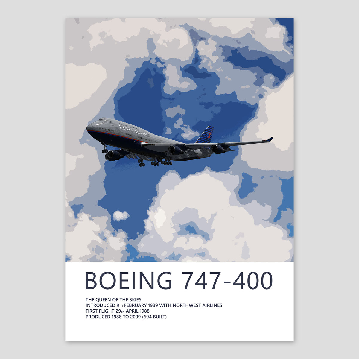 United Airlines Boeing 747-400 Poster – Battleship Grey