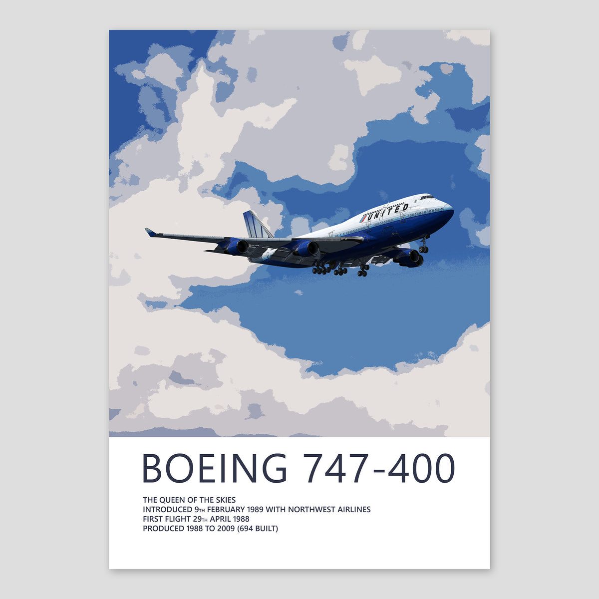United Airlines Boeing 747-400 Poster – Rising Blue