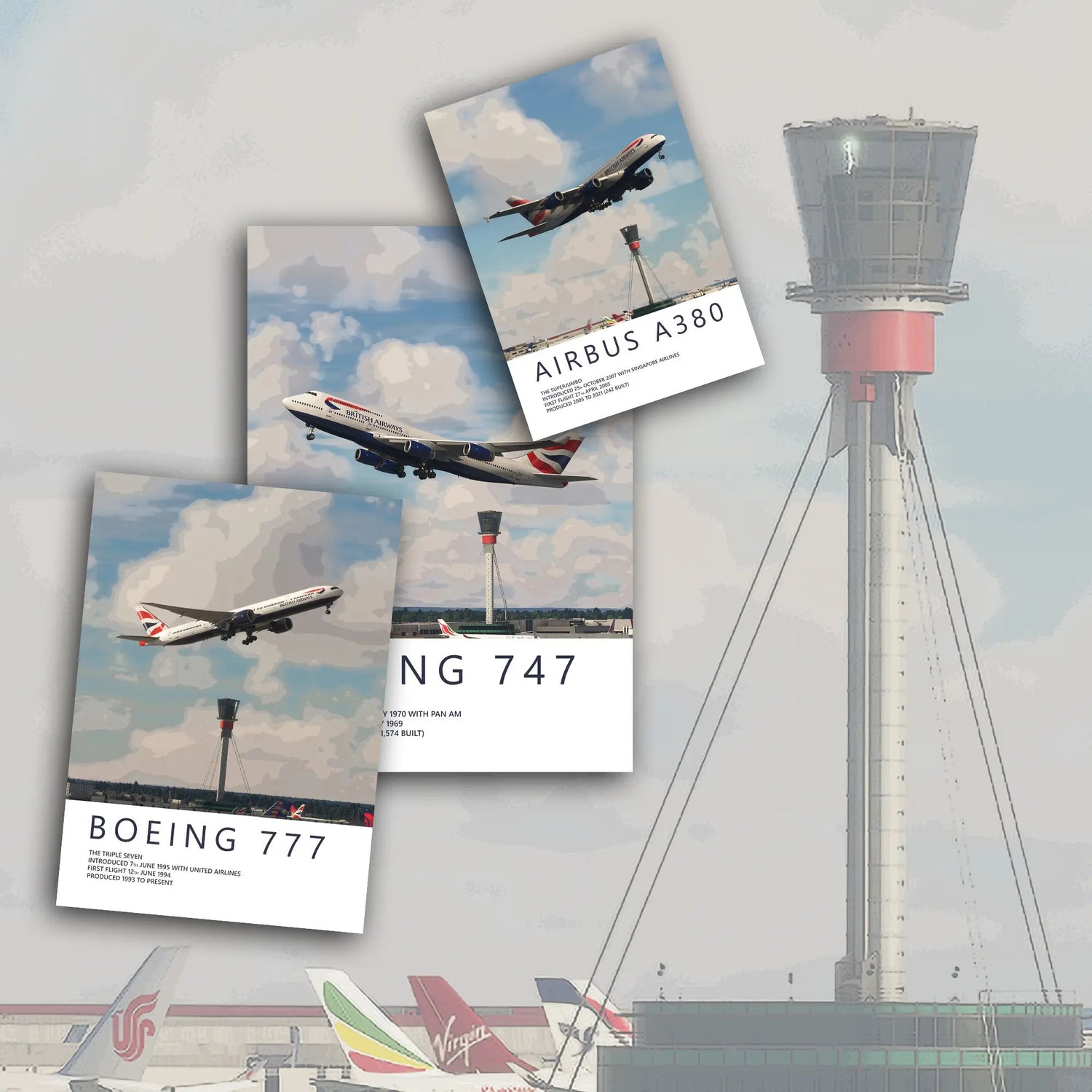 Artwork & Civil Airliner Prints collection featuring Heathrow Airport.