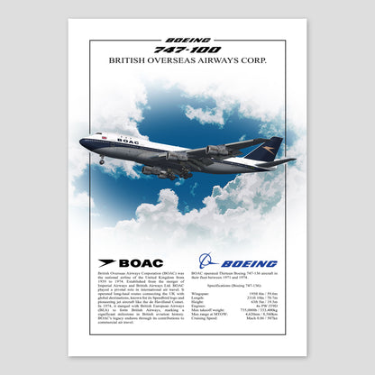 BOAC Boeing 747-100 Profile Poster – White Background