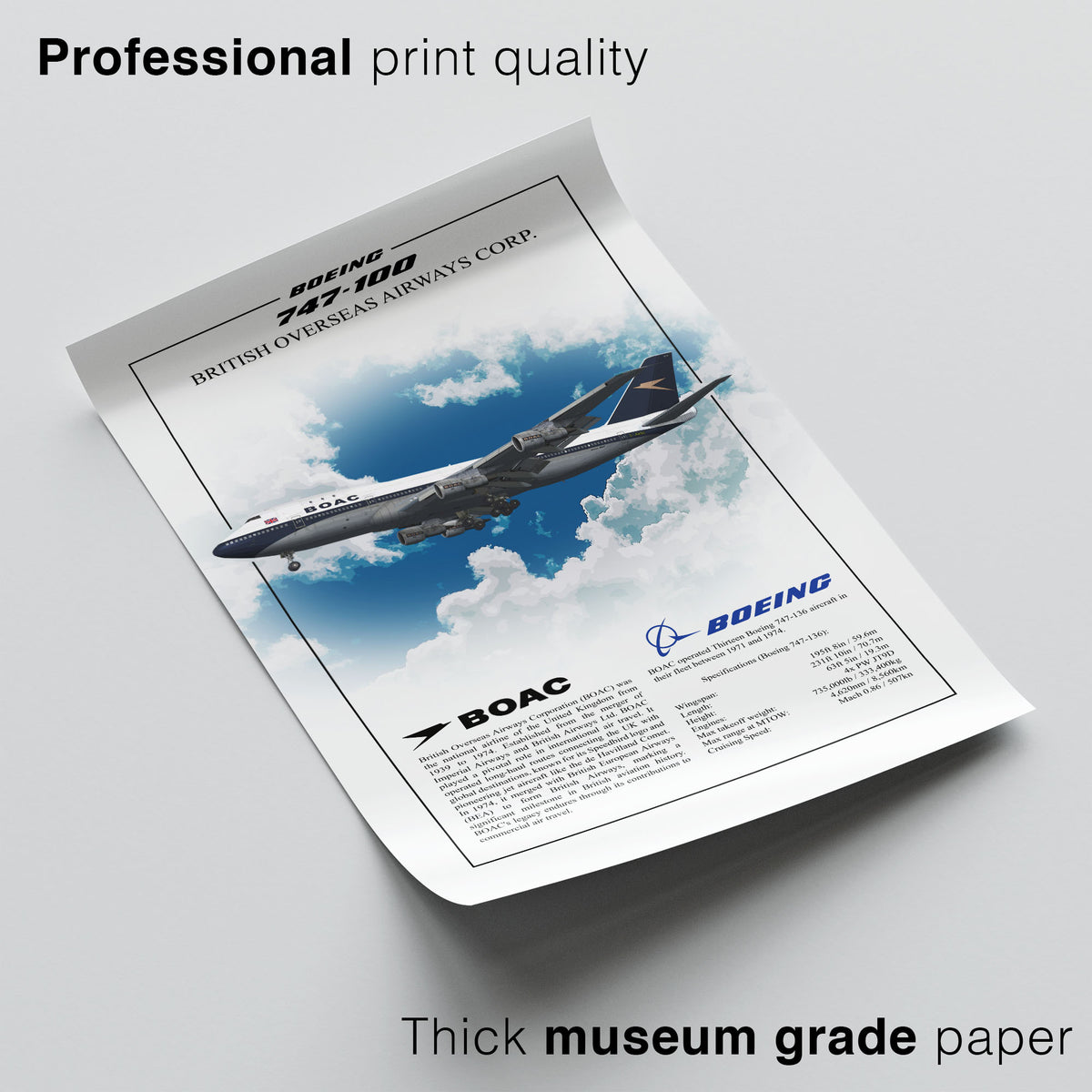 BOAC Boeing 747-100 Profile Poster – White Background