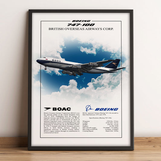 BOAC Boeing 747-100 Profile Poster – White Background