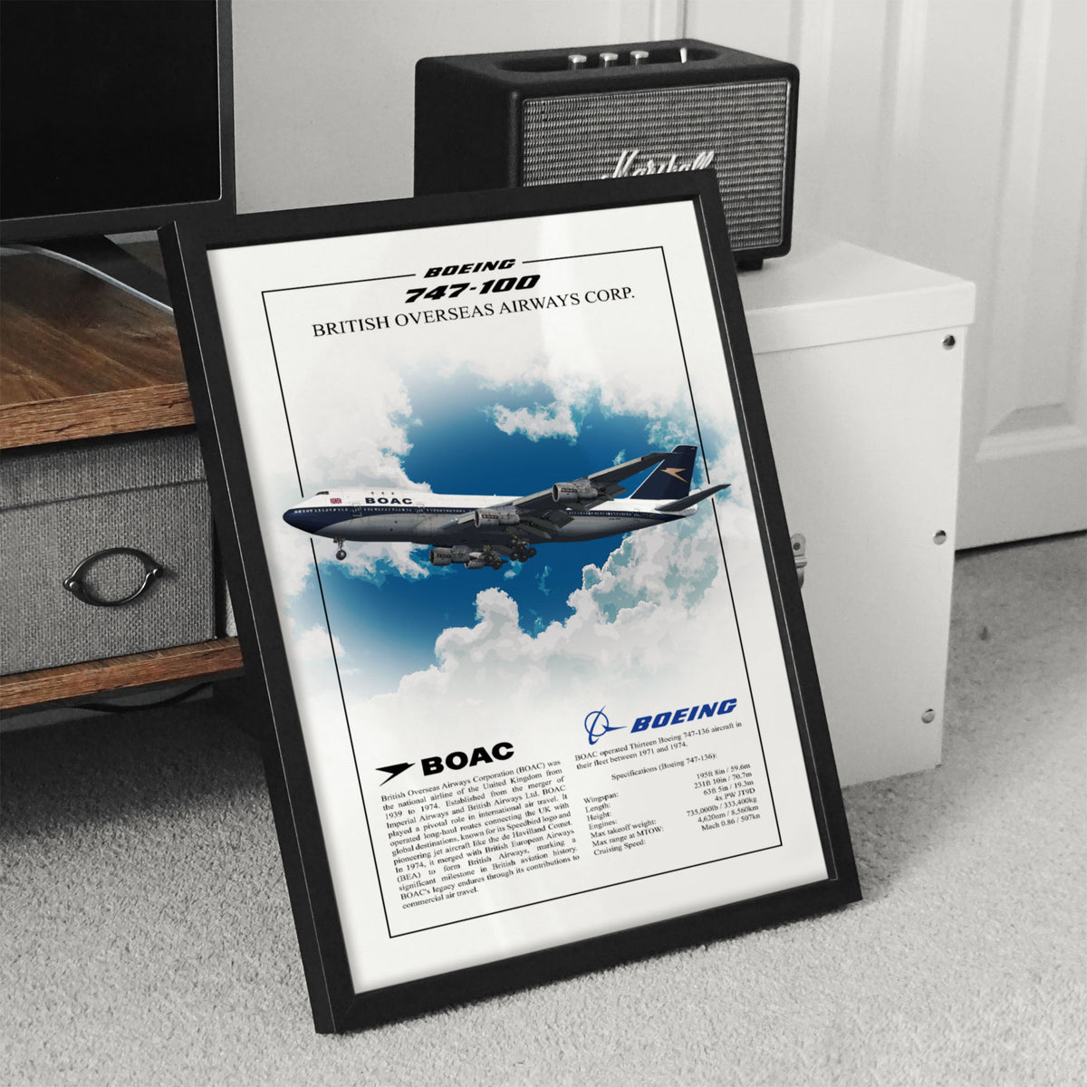 BOAC Boeing 747-100 Profile Poster – White Background