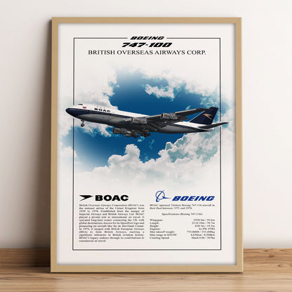 BOAC Boeing 747-100 Profile Poster – White Background