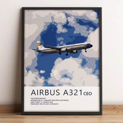 Lufthansa Airbus A321 Poster - Retro Livery