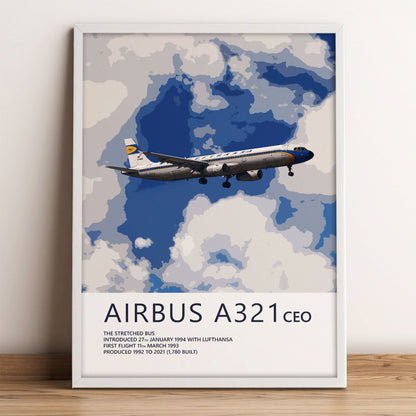 Lufthansa Airbus A321 Poster - Retro Livery