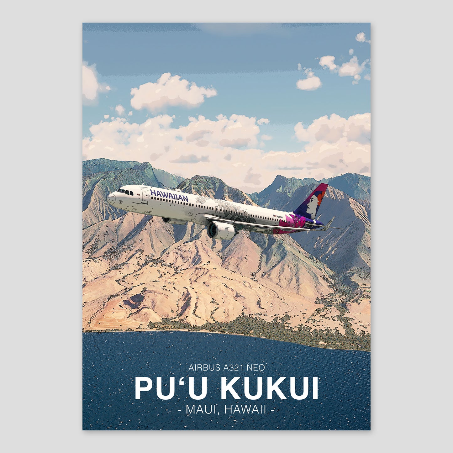 Hawaiian Airlines Airbus A321 NEO Poster - Pu'u Kukui Hawaii