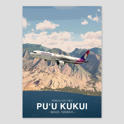 Hawaiian Airlines Airbus A321 NEO Poster - Pu'u Kukui Hawaii