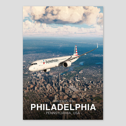 American Airlines Airbus A321 NEO Poster - Philadelphia Cityscape