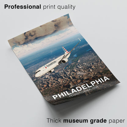 American Airlines Airbus A321 NEO Poster - Philadelphia Cityscape