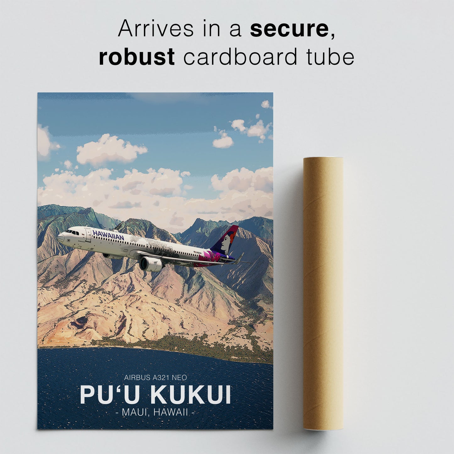 Hawaiian Airlines Airbus A321 NEO Poster - Pu'u Kukui Hawaii