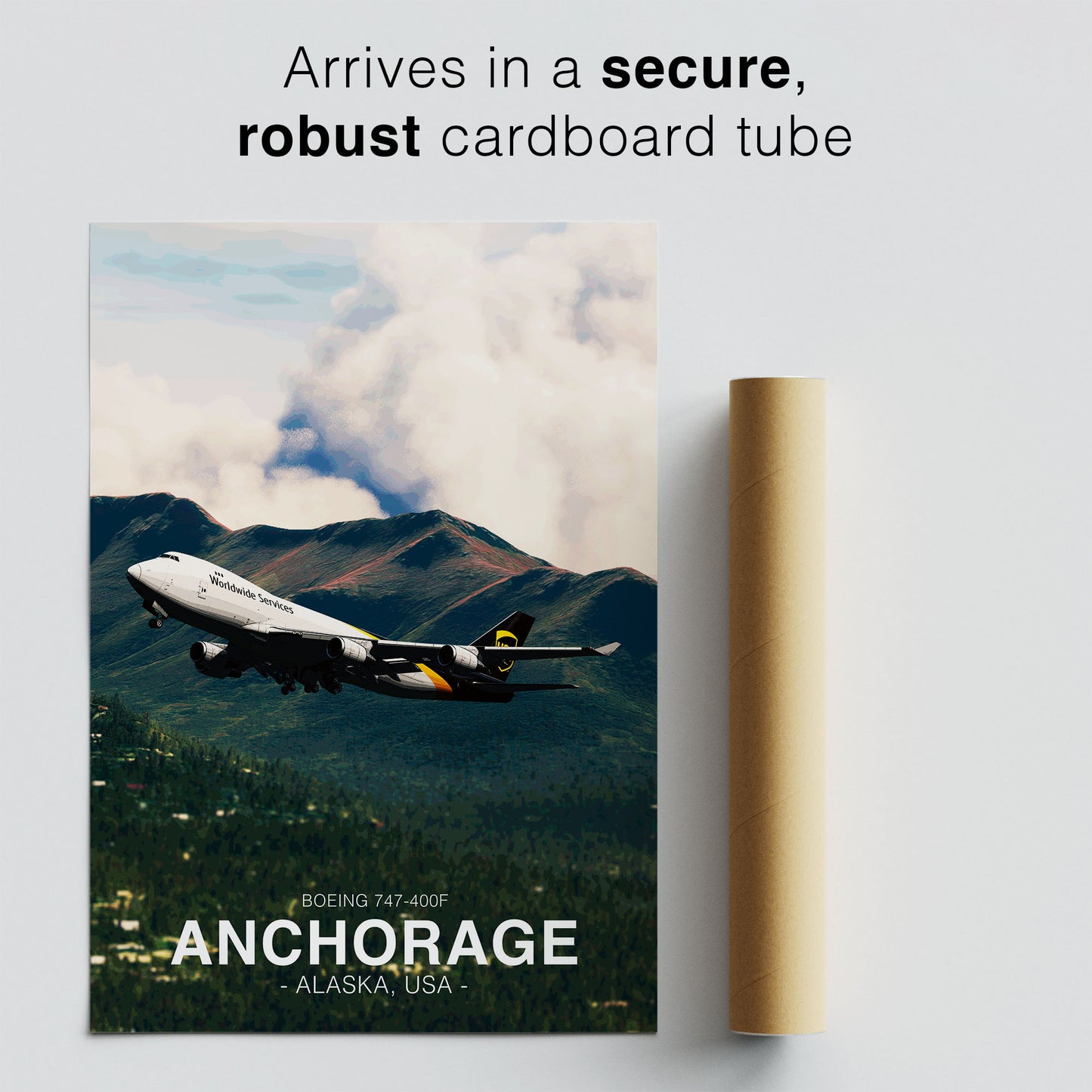 UPS Boeing 747 Poster - Anchorage Alaska Landscape