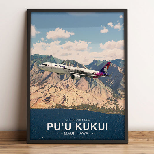 Hawaiian Airlines Airbus A321 NEO Poster – Puʻu Kukui Hawaii