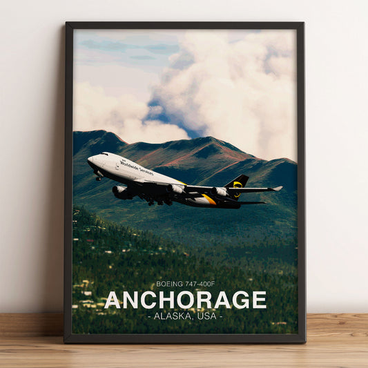 UPS Boeing 747 Poster – Anchorage Alaska Landscape