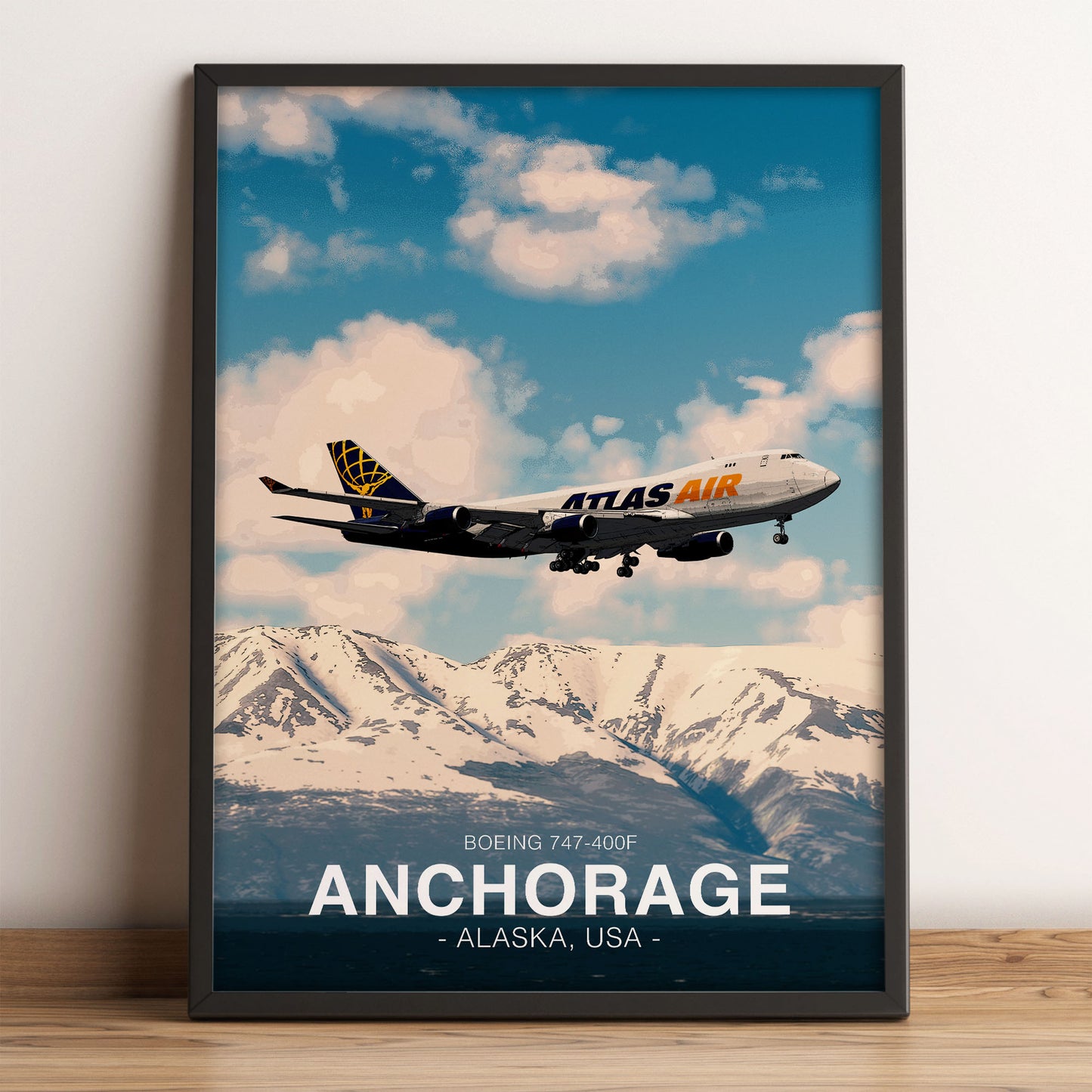 Atlas Air Boeing 747 Poster - Anchorage Alaska Landscape
