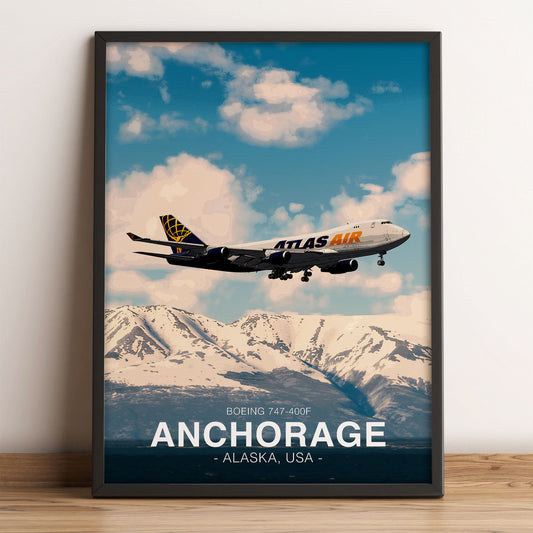 Atlas Air Boeing 747 Poster – Anchorage Alaska Landscape