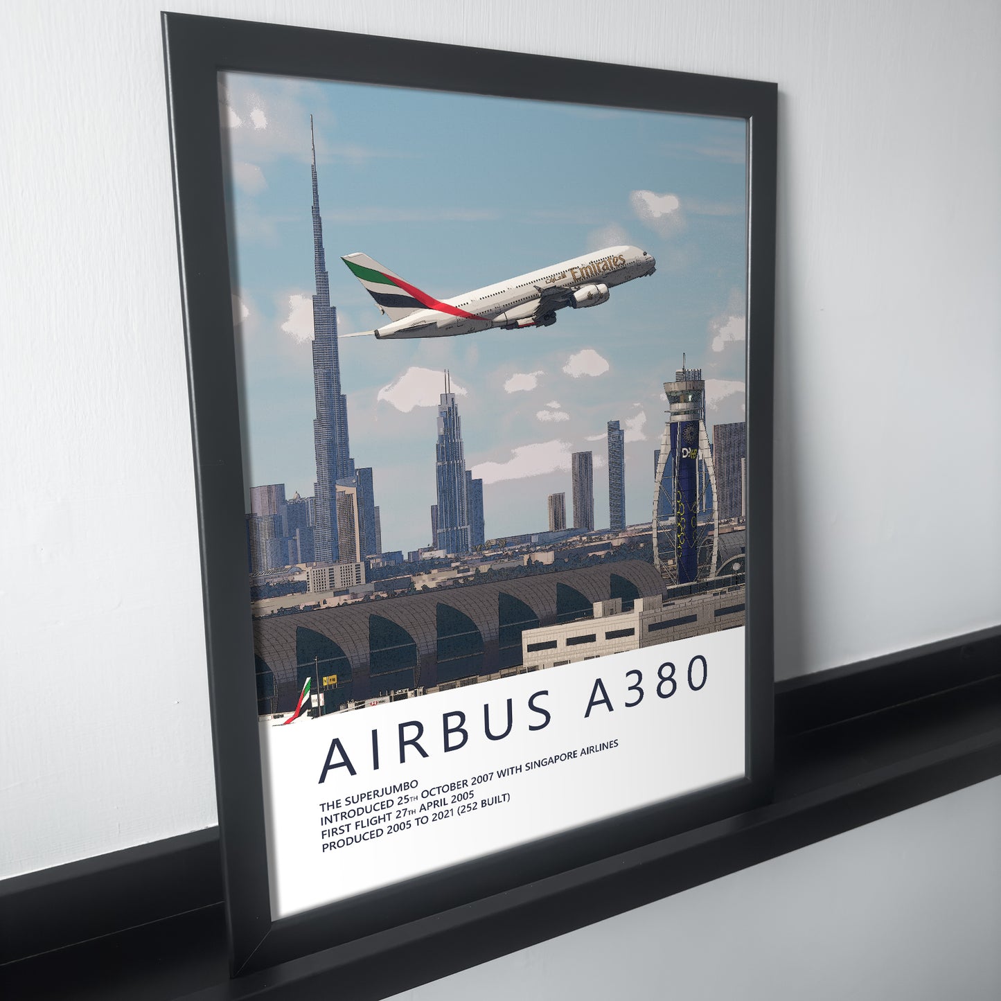 Emirates Airbus A380 & Dubai City Skyline Poster