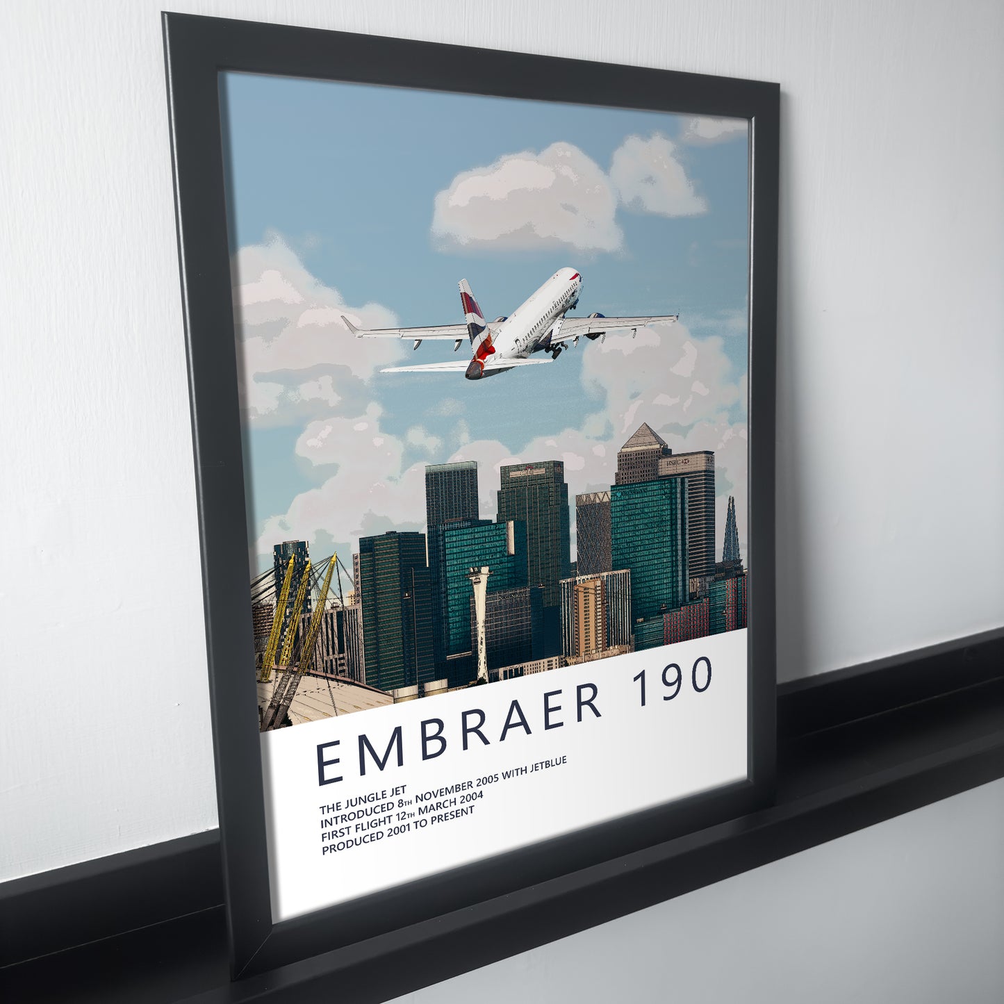 British Airways Embraer 190 & London City Skyline Poster