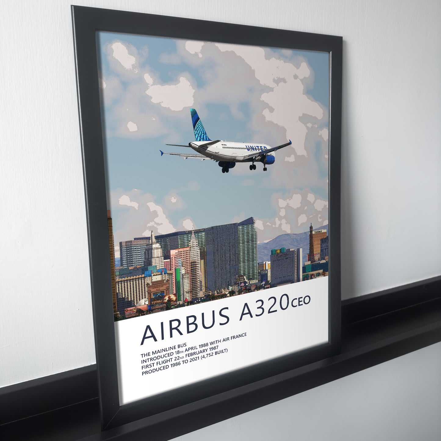 United Airlines Airbus A320 & Las Vegas Skyline Poster