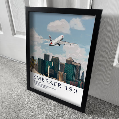 British Airways Embraer 190 & London City Skyline Poster