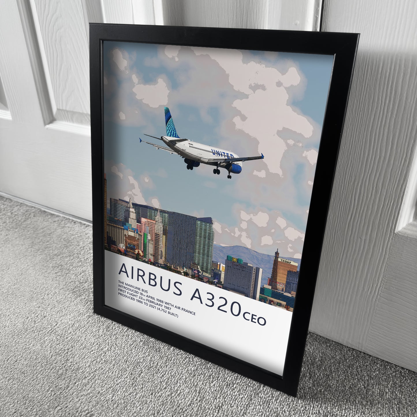 United Airlines Airbus A320 & Las Vegas Skyline Poster