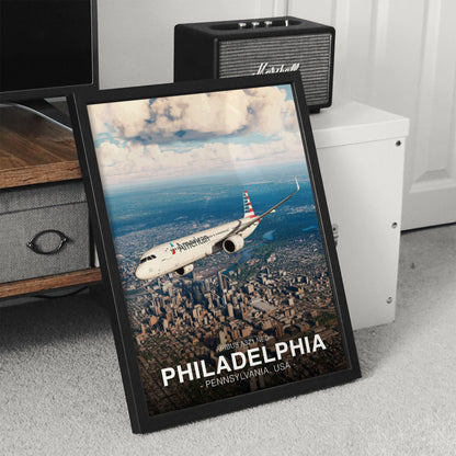 American Airlines Airbus A321 NEO Poster - Philadelphia Cityscape