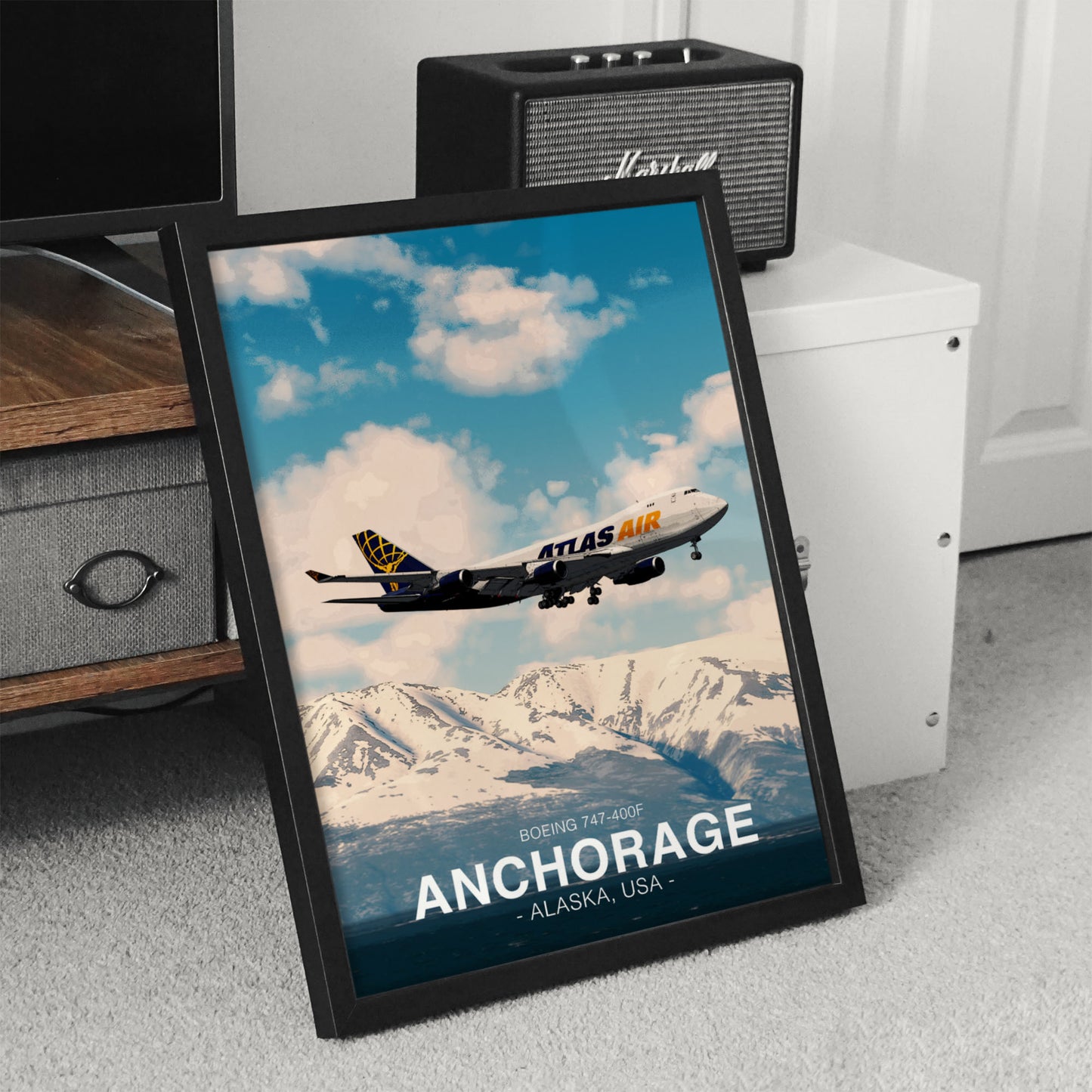 Atlas Air Boeing 747 Poster - Anchorage Alaska Landscape