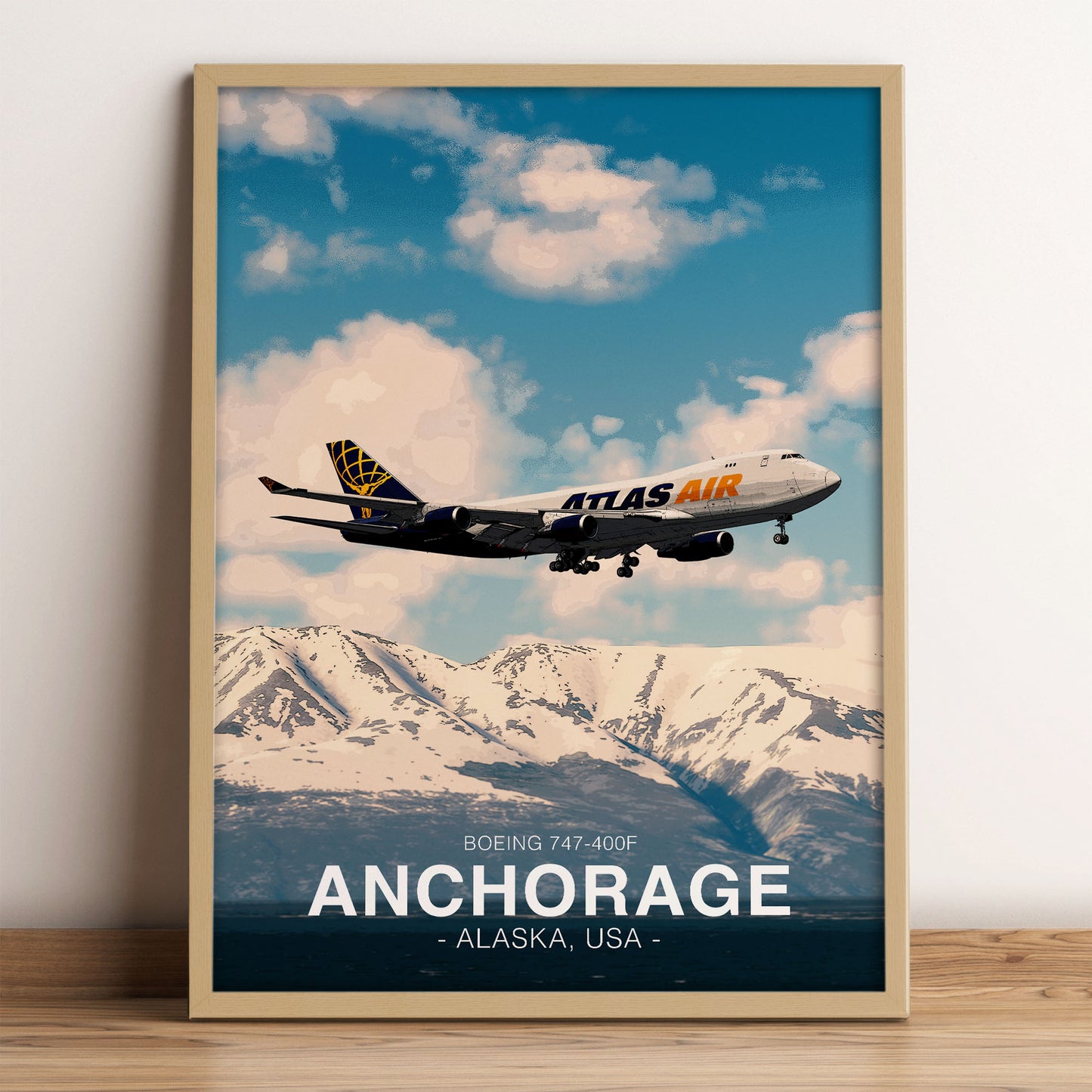 Atlas Air Boeing 747 Poster - Anchorage Alaska Landscape
