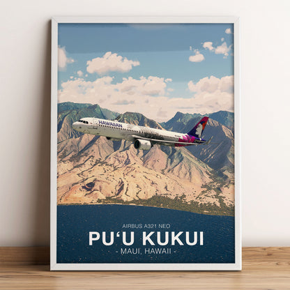 Hawaiian Airlines Airbus A321 NEO Poster - Pu'u Kukui Hawaii