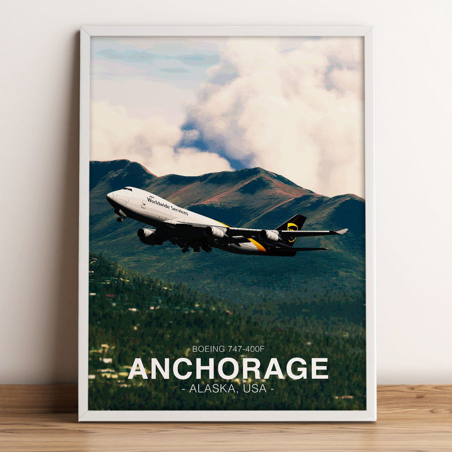 UPS Boeing 747 Poster - Anchorage Alaska Landscape
