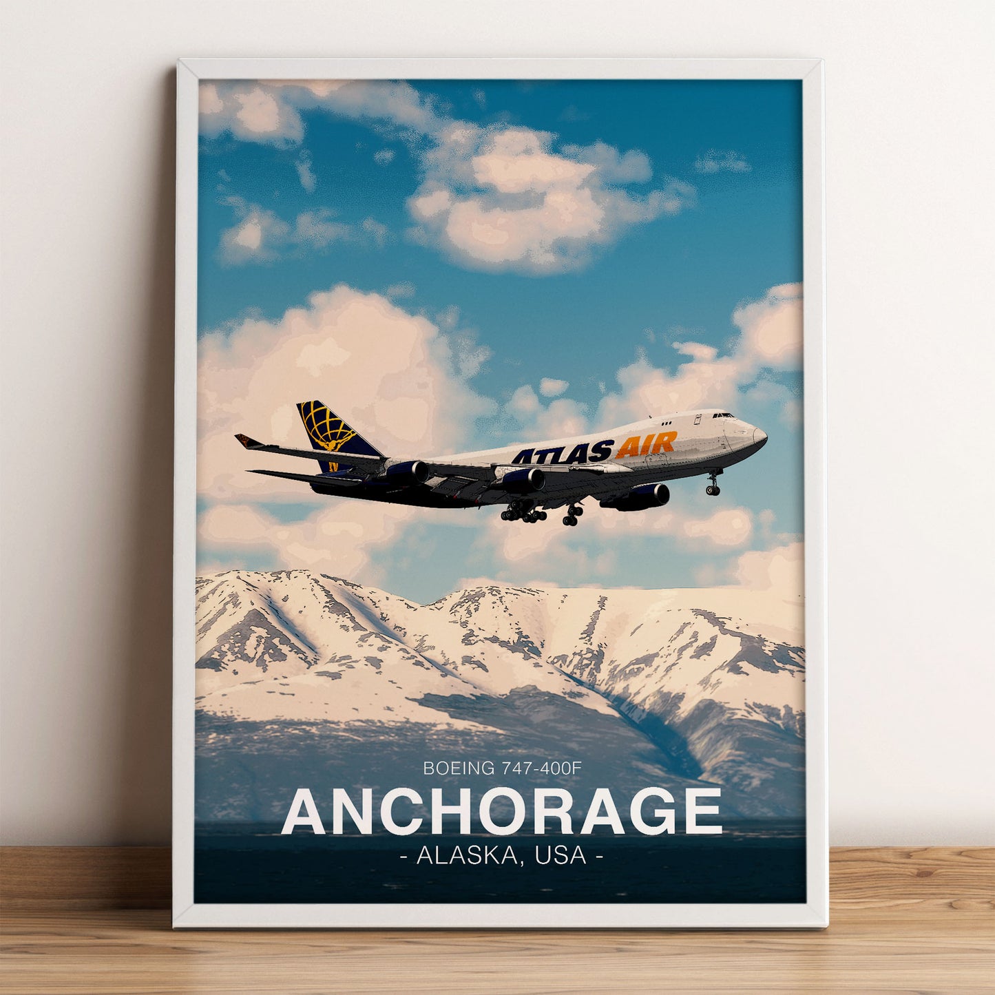Atlas Air Boeing 747 Poster - Anchorage Alaska Landscape