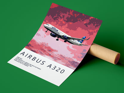 JetBlue Airbus A320 Poster, gift for pilot, aviation poster, aviation artwork, aviation gift, airliner, airplane, plane