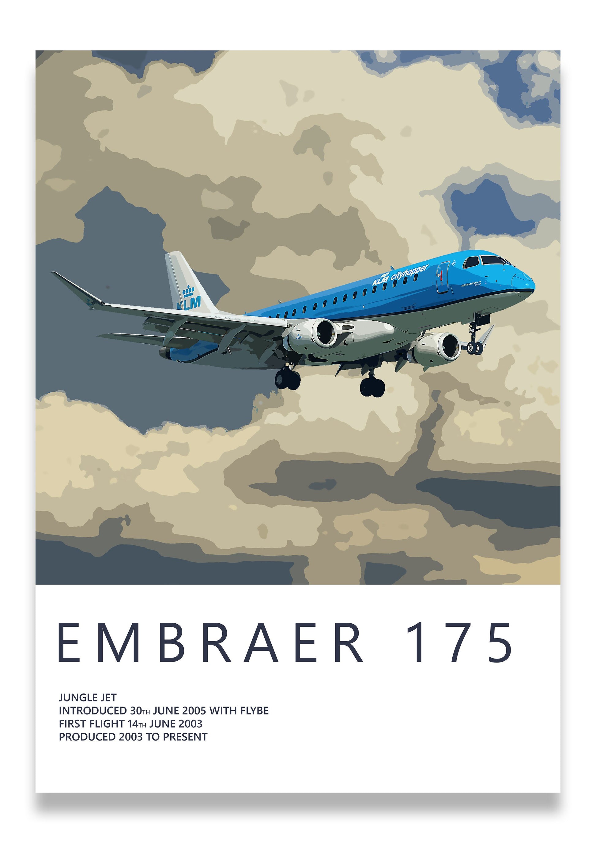 KLM Embraer 175 Poster, gift for pilot, aviation poster, aviation artwork, aviation gift, airliner, airplane, plane