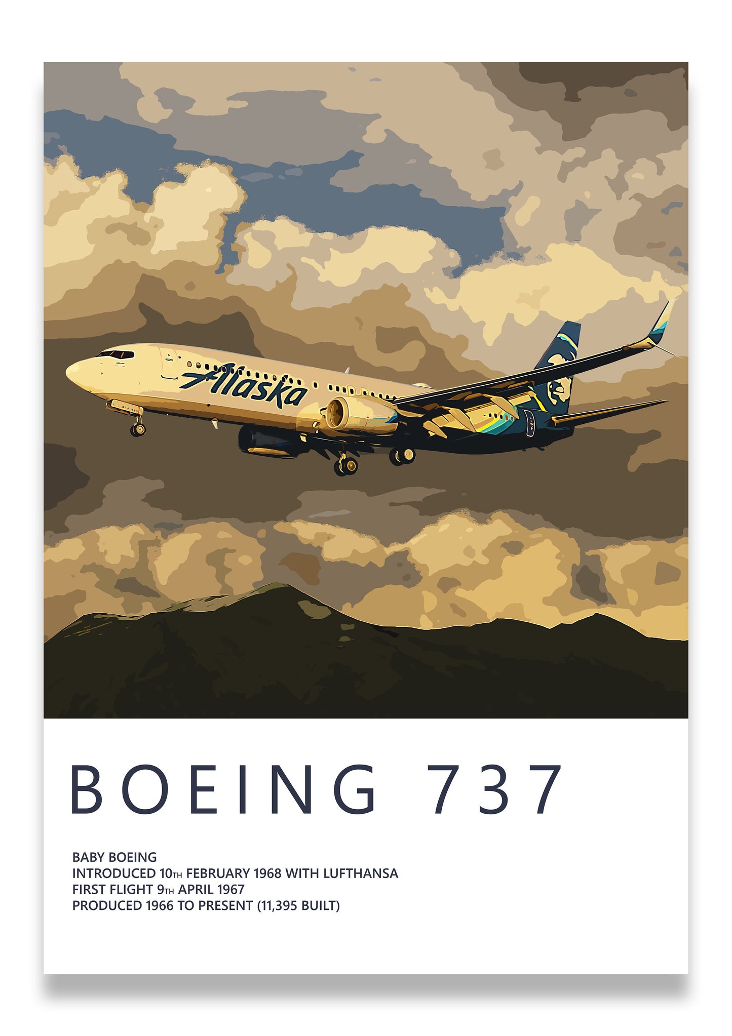 Alaska Airlines Boeing 737 Poster, gift for pilot, aviation poster, aviation artwork, aviation gift, airliner, airplane, plane