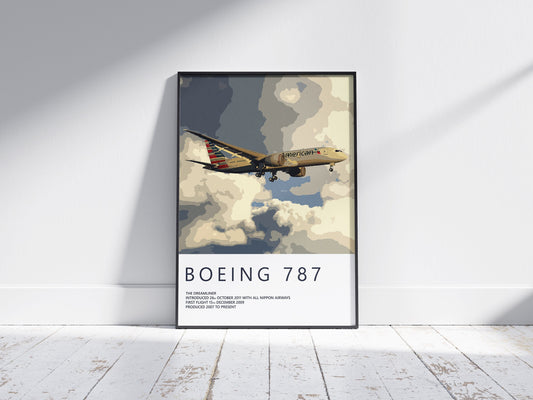 American Airlines Boeing 787 Poster, gift for pilot, aviation poster, aviation artwork, aviation gift, airliner, airplane, plane