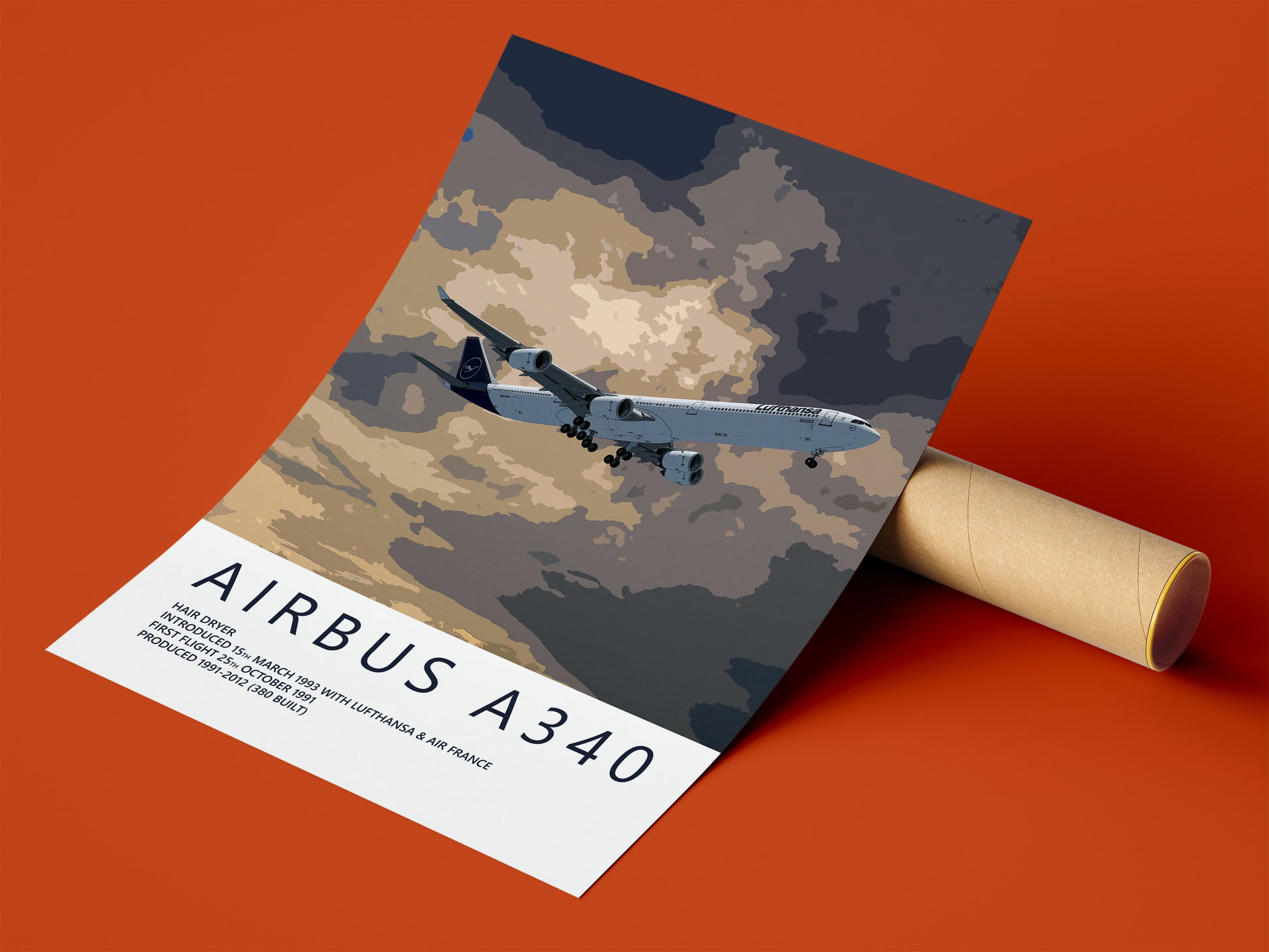 Lufthansa Airbus A340 Poster, gift for pilot, aviation poster, aviation artwork, aviation gift, airliner, airplane, plane