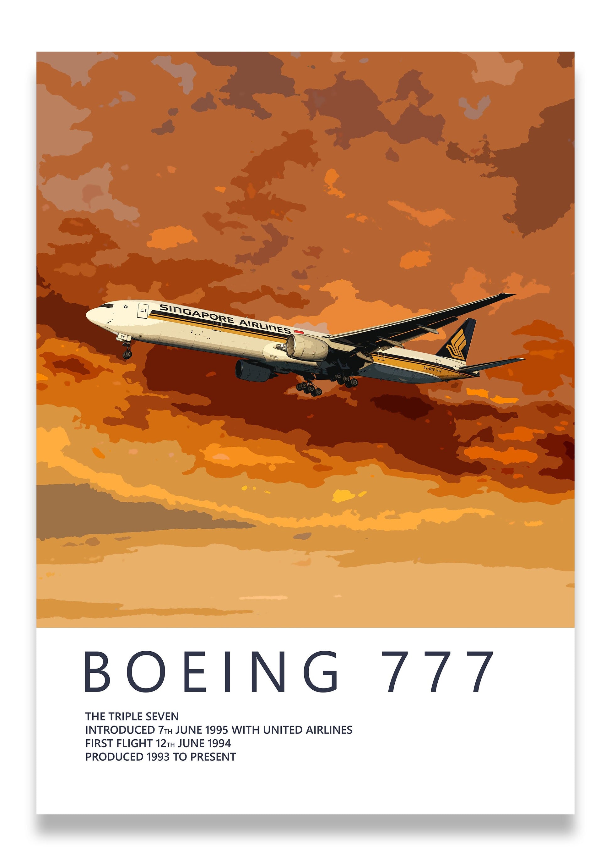 Singapore Airlines Boeing 777 Poster, gift for pilot, aviation poster, aviation artwork, aviation gift, airliner, airplane, plane