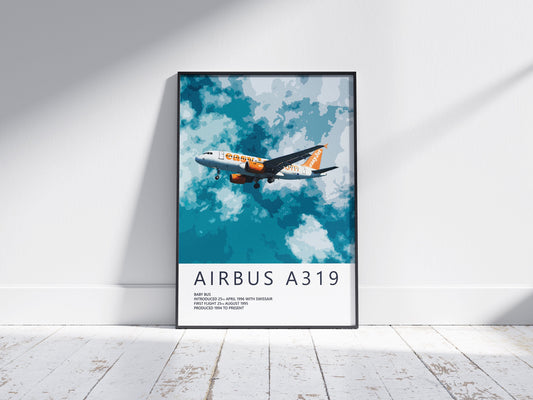 EasyJet Airbus A319 Poster - Fine Aviation Artwork - Airplane Posters - Gift for pilots, cabin crew or plane enthusiasts