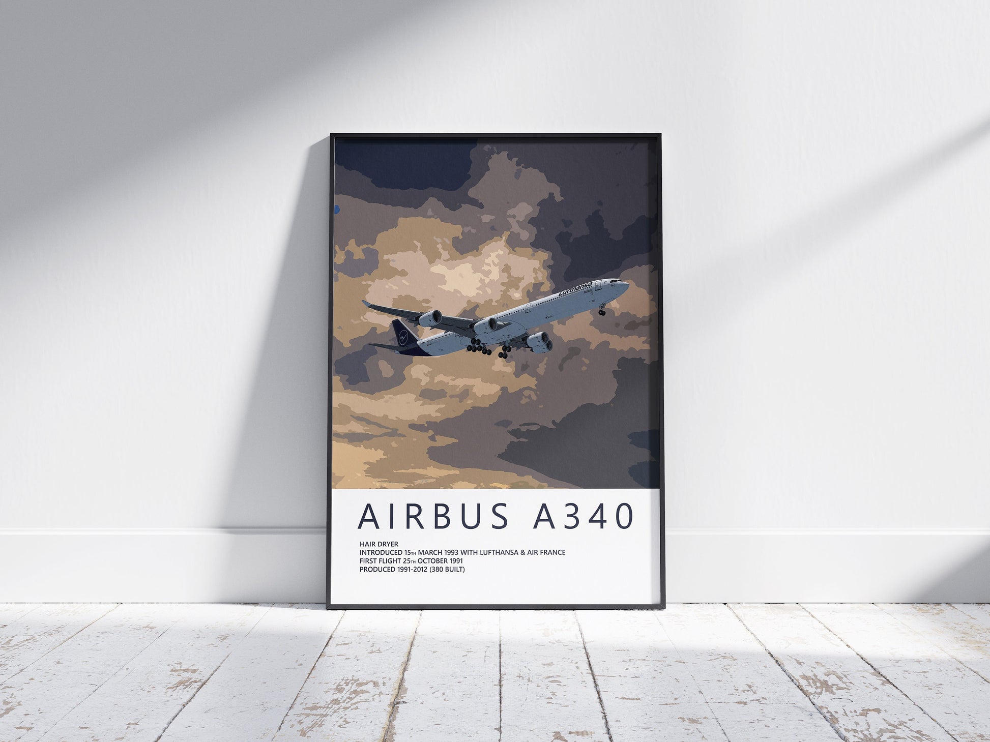 Lufthansa Airbus A340 Poster, gift for pilot, aviation poster, aviation artwork, aviation gift, airliner, airplane, plane