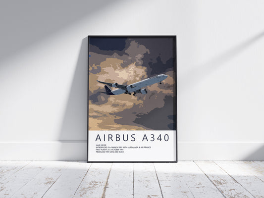 Lufthansa Airbus A340 Poster, gift for pilot, aviation poster, aviation artwork, aviation gift, airliner, airplane, plane