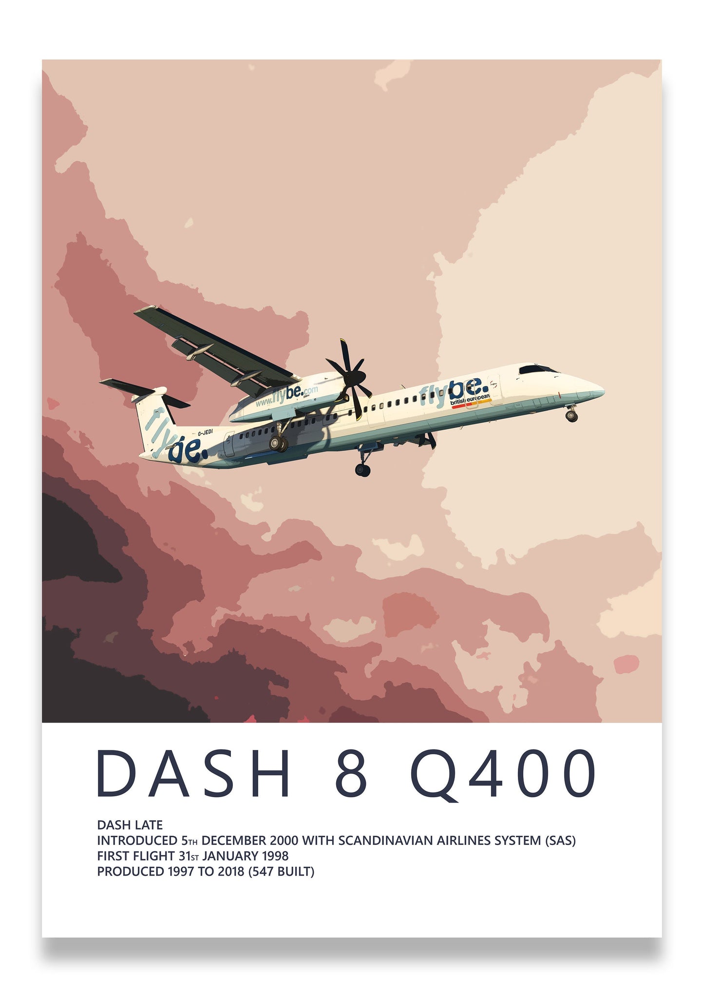 FlyBe Dash 8 Q400 Poster, gift for pilot, aviation poster, aviation artwork, aviation gift, airliner, airplane, plane