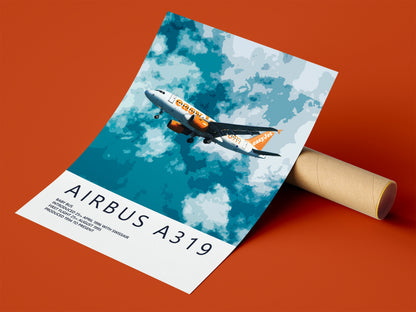 EasyJet Airbus A319 Poster - Fine Aviation Artwork - Airplane Posters - Gift for pilots, cabin crew or plane enthusiasts