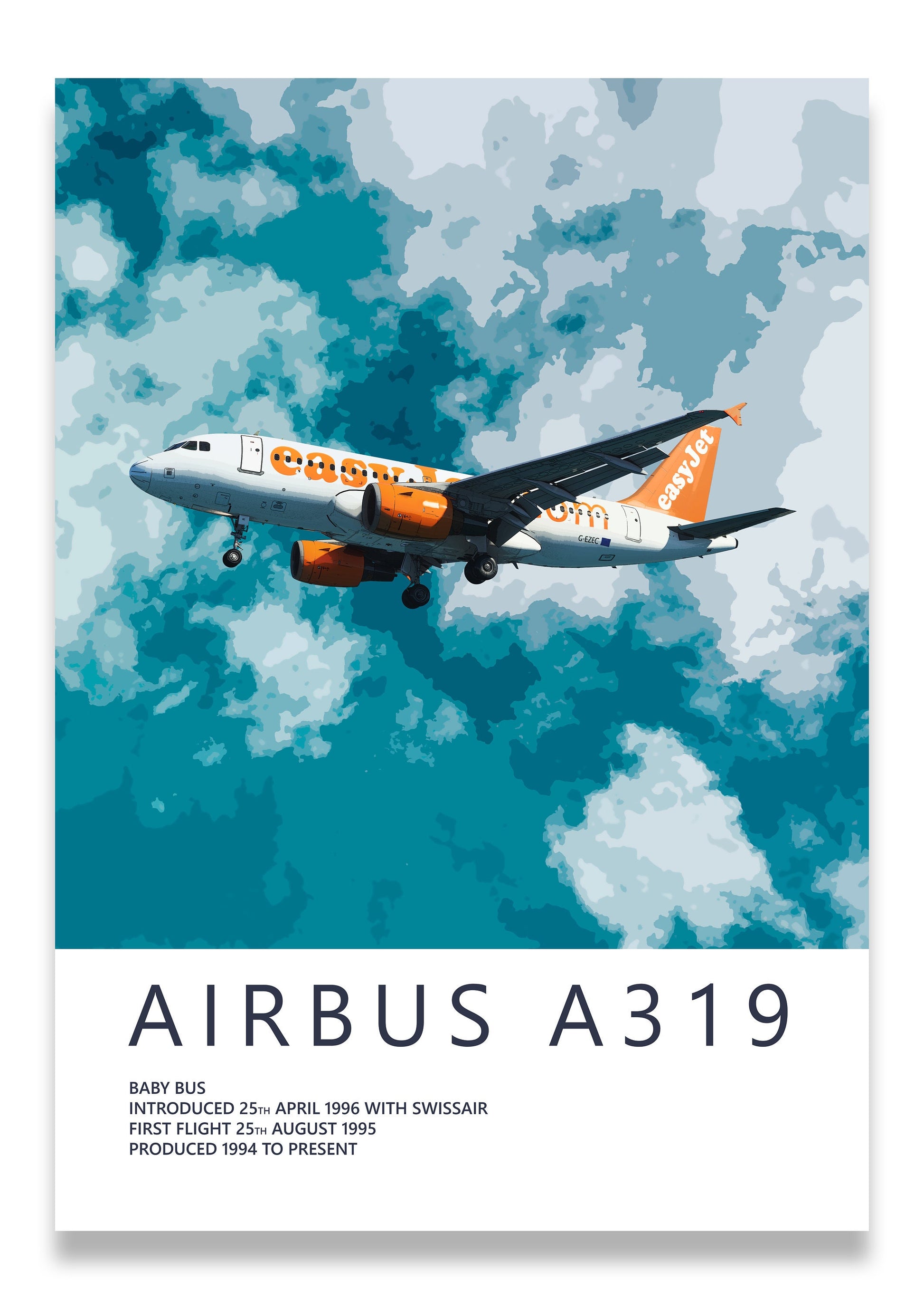 EasyJet Airbus A319 Poster - Fine Aviation Artwork - Airplane Posters - Gift for pilots, cabin crew or plane enthusiasts