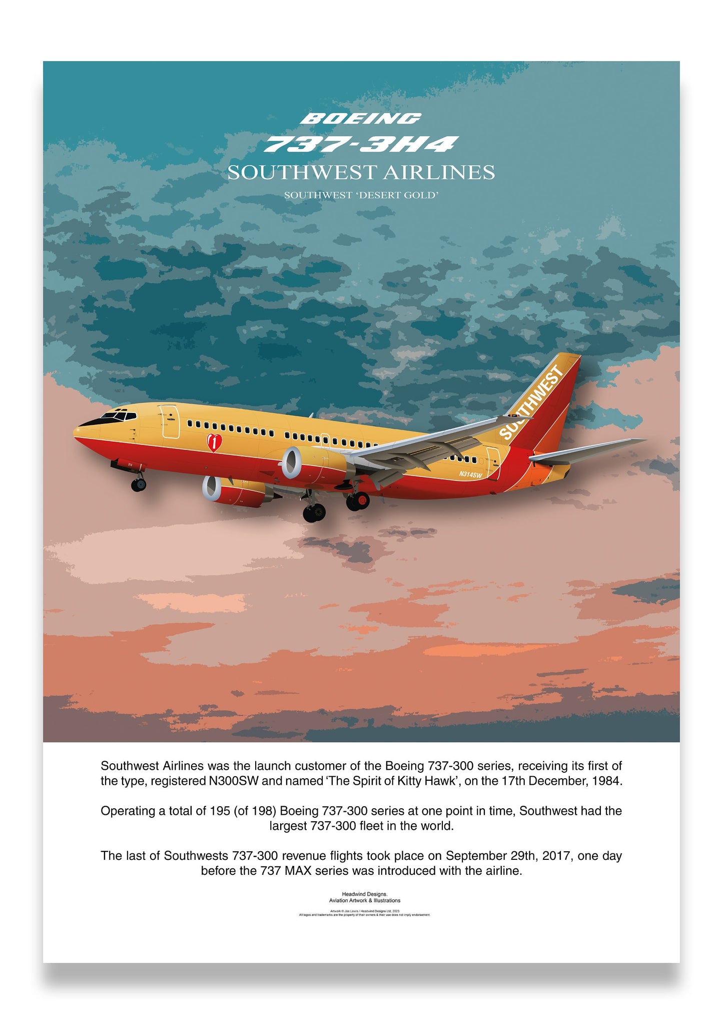 Southwest Boeing 737 Poster, boeing artwork, gift for pilot, aviation poster, aviation artwork, aviation gift, airliner, airplane, plane