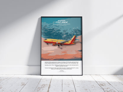 Southwest Boeing 737 Poster, boeing artwork, gift for pilot, aviation poster, aviation artwork, aviation gift, airliner, airplane, plane