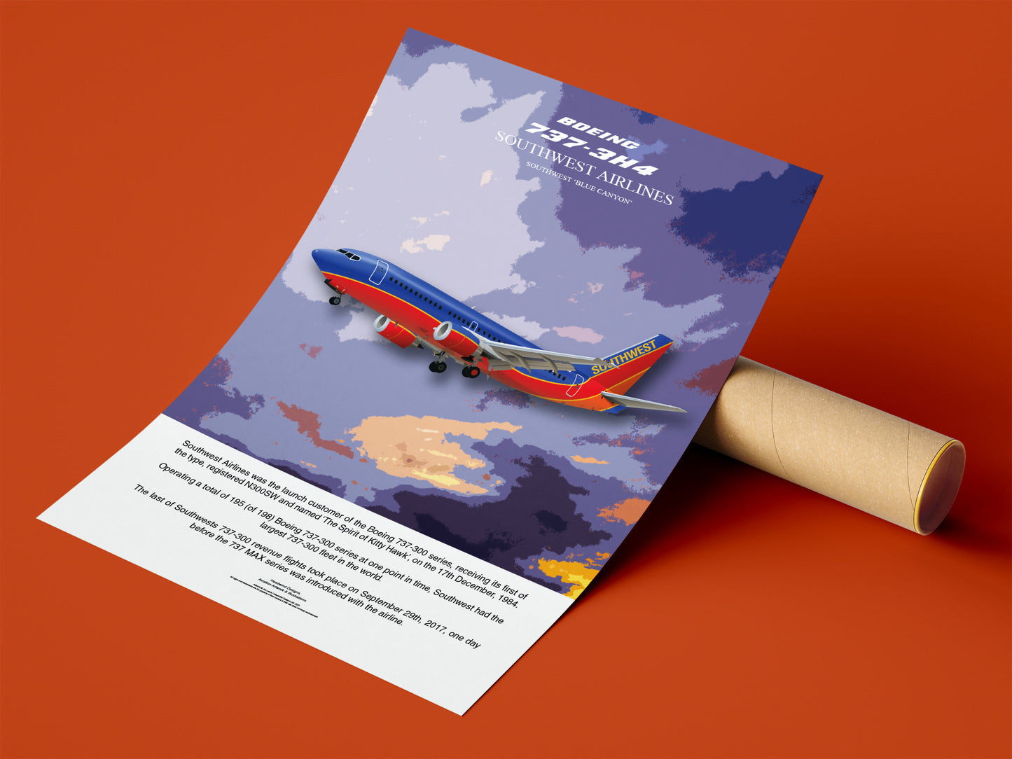 Southwest Boeing 737 Poster, boeing artwork, gift for pilot, aviation poster, aviation artwork, aviation gift, airliner, airplane, plane