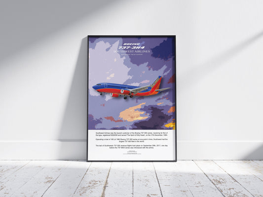 Southwest Boeing 737 Poster, boeing artwork, gift for pilot, aviation poster, aviation artwork, aviation gift, airliner, airplane, plane