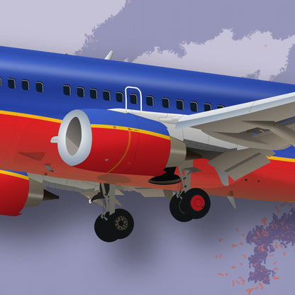 Southwest Boeing 737 Poster, boeing artwork, gift for pilot, aviation poster, aviation artwork, aviation gift, airliner, airplane, plane